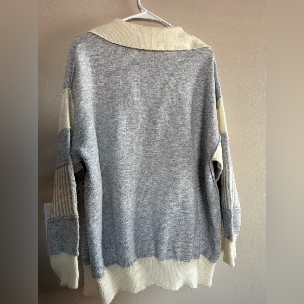 Peach Love California Striped Gray and Cream Sweater - Picture 8 of 9